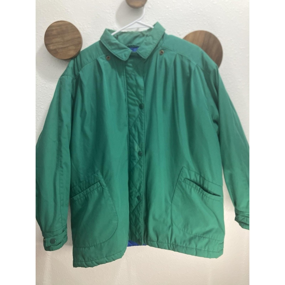VTG 80s Clipper Mist Puffer Jacket Winter Coat‎ XL Kelly Green Blue Liner Retro